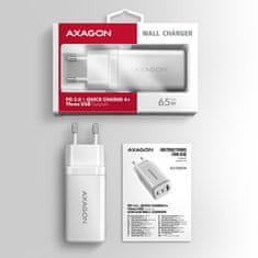 AXAGON Axagon ACU-DPQ65W mrežni punjač, GaN 65W, 3x port (USB-A + 2x USB-C), bijeli