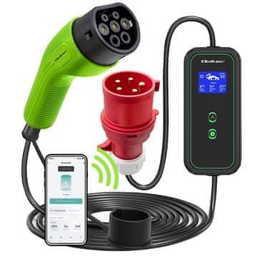 slomart Qoltec Mobilna punjač za električne automobile EV 7kW, Tip 2, WiFi, LCD
