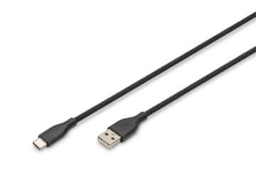 Digitus Silikonski kabel USB-A na USB-C, 60W, 0,5m, crni