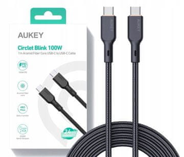 Aukey AUKEY CB-KCC101 USB-C - USB-C kabel 1m, 100W PD, Kevlar