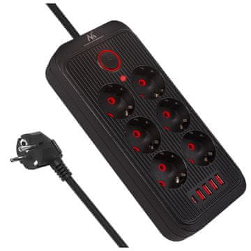 Maclean Maclean MCE389 B razvodnik napajanja, 6 utičnica, 4xUSB-A, 1xUSB-C, 1.5m, crni