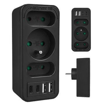 Maclean Maclean MCE248 F/B razdjelnik 3 utičnice + 2x USB-A + 2x USB-C, crni