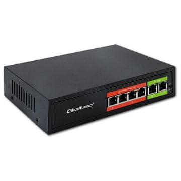 Qoltec Qoltec 50871 mrežni prekidač, 4x RJ45 PoE, 2x RJ45 Uplink, 65W