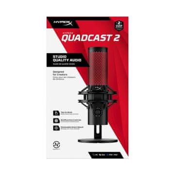 HyperX HP 2 QuadCast mikrofon, za PC, PS5 ili Mac, s ugrađenim antirezonantnim držačem