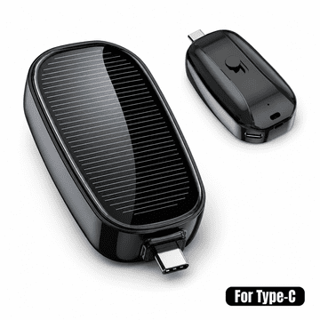 VYZIO® Solarni prijenosni punjač za telefon s privjeskom, power bank 5 W, USB-C, kompaktan s karabinerom | POWERWING