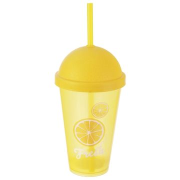 Northix Žuta šalica s poklopcem i slamkom za smoothieje i ledeni čaj