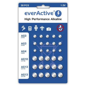 everActive everActive G3/LR41, G4/LR626, G10/LR1130, G13/LR1154 mini alkalne baterije, komplet 30 komada