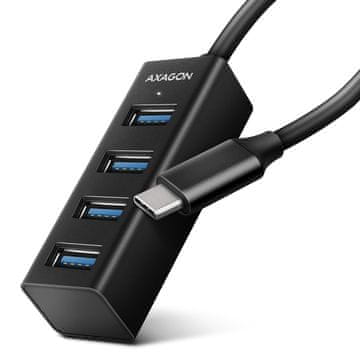 slomart AXAGON HUE-M1C USB 3.2 Gen 1 Hub, 4-portni, metalni, 20cm USB-C kabel