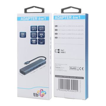 HUB TB USB-C Hub 6-u-1 adapter - HDMI, 3x USB-A, PD, RJ-45
