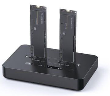 Gembird Gembird DD2-U3M2 SSD Docking Station, 2x M.2 NVMe/SATA, USB-C 20Gbps, crni