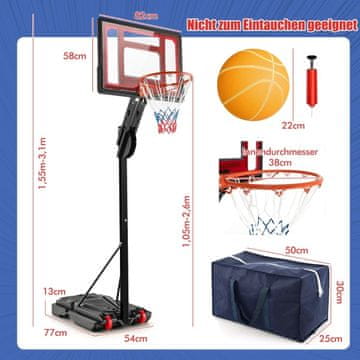 Northix Podesivi košarkaški koš s postoljem i kotačima, 105-260 cm