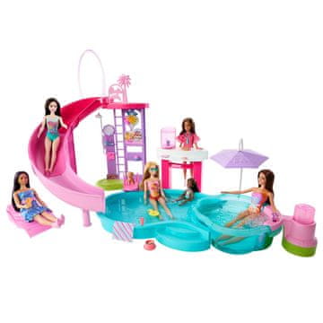 Barbie Barbie set za igru s bazenom, toboganom i hidromasažnom kadom, 17 dodataka