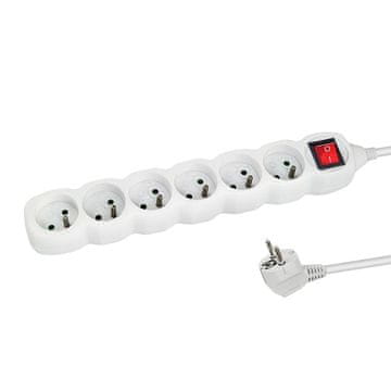 Northix Esperanza produžni kabel s 6 utičnica i prekidačem, 3M, bijeli