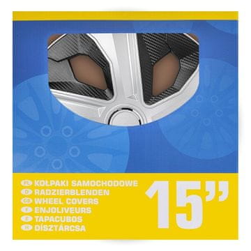 Northix Set 4 karbonska srebrno/crna poklopca za kotače, 15 inča