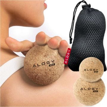 Plutana loptica Set od 2 EKO loptice za masažu mišića, tvrde, male plutene loptice 6 cm i 5,3 cm Alog sportska torba za fitness