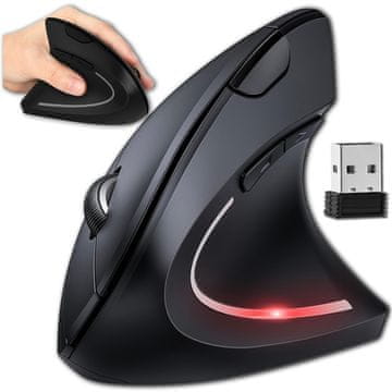 Bežični vertikalni gaming miš, ergonomski, za prijenosno računalo, tihi, crni