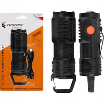 Vergionic Lanterna LED s privjeskom, 5 načina rada, USB-C, džepna VERGIONIC