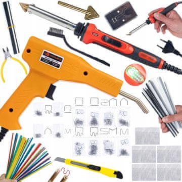 Rosfix Lutownica Red Odysseya 100W RRO100W, plastika, 5 mrežica, odvijač, vrh, podloga + klamerica s 200 spajalica + 800 spajalica + komplet za lemljenje Prowelder Kit Mini
