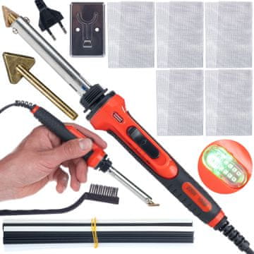 Rosfix Lutownica za plastiku Rosfix Red Odysseya 100W RRO100W + set plastika (2x PP, PE, ABS, PVC), 5 mrežica, vrh i postolje