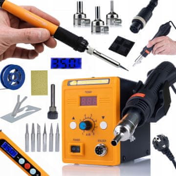 Rosfix Stanica za lemljenje vrućim zrakom 858D + 11-u-1 komplet preciznog lemilice s zaslonom Orange Rottweiler Electric S serije