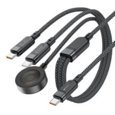 AceFast 3u1 kabel USB-C - 2x USB-C / Apple Watch Qi punjač 480Mb/s 100W 1,2 m - crni