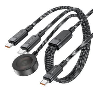AceFast 3u1 kabel USB-C - 2x USB-C / Apple Watch Qi punjač 480Mb/s 100W 1,2 m - crni