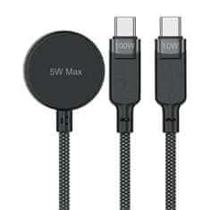 AceFast 3u1 kabel USB-C - 2x USB-C / Apple Watch Qi punjač 480Mb/s 100W 1,2 m - crni
