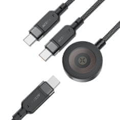 AceFast 3u1 kabel USB-C - 2x USB-C / Apple Watch Qi punjač 480Mb/s 100W 1,2 m - crni
