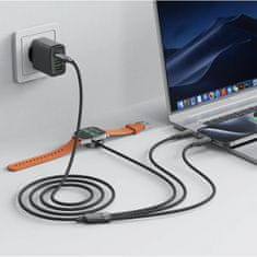 AceFast 3u1 kabel USB-C - 2x USB-C / Apple Watch Qi punjač 480Mb/s 100W 1,2 m - crni