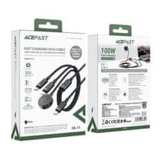 AceFast 3u1 kabel USB-C - 2x USB-C / Apple Watch Qi punjač 480Mb/s 100W 1,2 m - crni