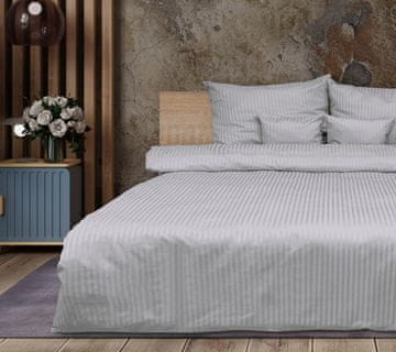 Posteljina od damasta, siva, pruge 1 cm 220x200 + 2x70x80 čisti pamuk