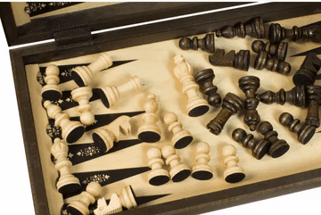 Dory Zestaw drewniany gry planszowe 3 w 1 (40x40cm) SZACHY + WARCABY + BACKGAMMON