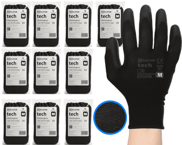 Tech crno-crne PU radne rukavice - M - 120 pari
