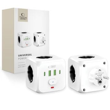 Tech-protect Produžna utičnica, USB-A, USB-C, AC, Schuko tip, bijela