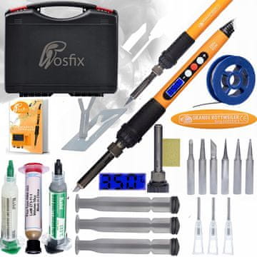 Rosfix Rosfix Lutownica Orange Rottweiler+Flux 338 + tekući kositar 183°C +2x klip, 2x igla + Rosfix topilo flux RMA-223 s klipom i iglom + torbica 253x213x72mm
