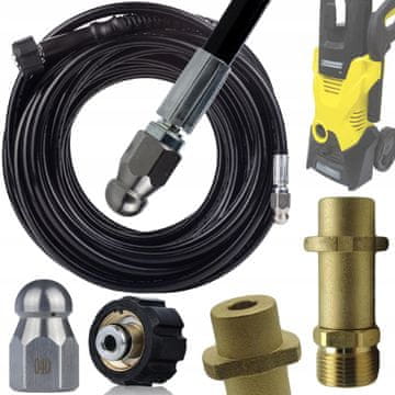 Rosfix Komplet za čišćenje kanalizacije s crijevom od 20 m i adapterom Karcher Bayonet i kompatibilan s K2-K7, priključak M22, 3-mlazna mlaznica za probijanje začepljenja, tlak do 160 bara