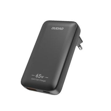 DUDAO Ultra tanki GaN putni zidni punjač 65W USB-A USB-C PD EU/US - crni