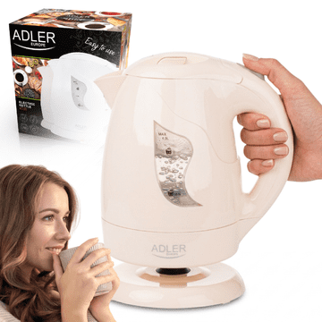 Adler Funkcionalni električni kuhalo za vodu Adler, 1L, moderan dizajn, bež