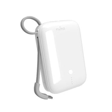 Puro Powerbank 10000mAh USB-A USB-C s ugrađenim kabelom - bijela