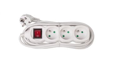 EMOS Produžni kabel s prekidačem, 3 utičnice, 3 m, H05VV-F 3G1, bijeli, P1313