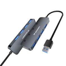 WOZINSKY 4x USB-A hub razdjelnik s aluminijskim prekidačima - sivi