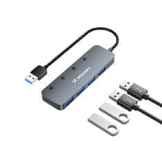 WOZINSKY 4x USB-A hub razdjelnik s aluminijskim prekidačima - sivi