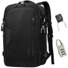 Bange Vodootporni ruksak za prijenosno računalo 15,6" Gradski putni proširivi 55 x 35 x 21-27 cm za muškarce i žene avion + lokot, kompas s kodom, držač za bocu crne boje
