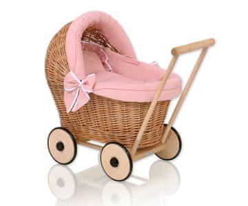 MY SWEET BABY Pletena kolica za lutke s prašnjavo ružičastom posteljinom i mekom Stella podstavom - prirodna