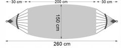 Viseća mreža za dvije osobe za vrt XXXL 260x150, užad, velika, čvrsta, s kukama