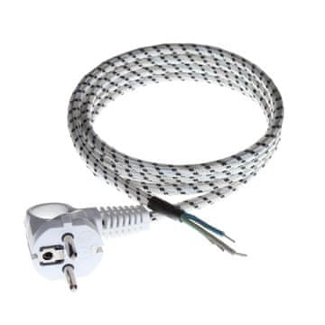 PLETENI KABEL ZA NAPAJANJE S KUTNIM UTIKAČEM 1,5 M 3x0,75 BIJELO-CRNI