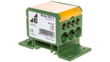 Razvodni blok 2x4-50mm2/3x2,5-25mm2/4x2,5-16mm2 žuto-zeleni za ravnu montažu i montažu na TH šinu DB1-Z 48.17