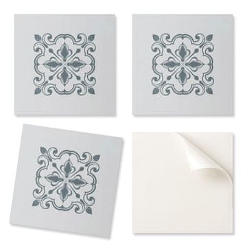 COLORAY Paket vinilnih pločica s motivom za kuhinju i dnevni boravak, cvjetni uzorak s ornamentima, 4x50x50 cm