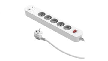PD20 produžni kabel za brzo punjenje, 5 utičnica s prekidačem + 2x USB (A+C), 1,4 m, bijeli / 34097