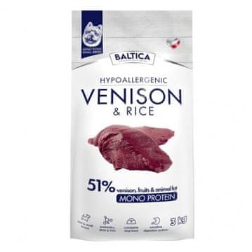 slomart BALTICA Nutraceutic Hypoallergenic Small breeds Venison with rice - suha hrana za pse, 3kg